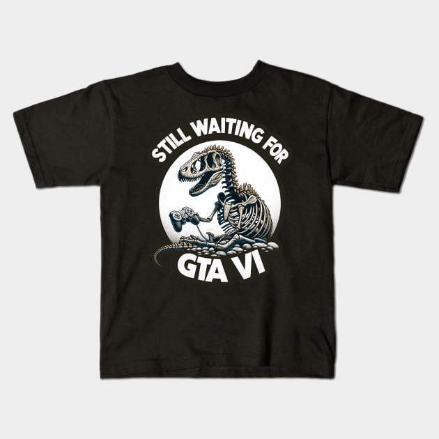 Fossilized Gamer: The Eternal Wait for GTA VI Kids T-Shirt by Doming_Designs